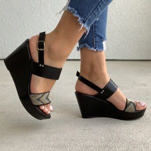 Black Slingback Wedges